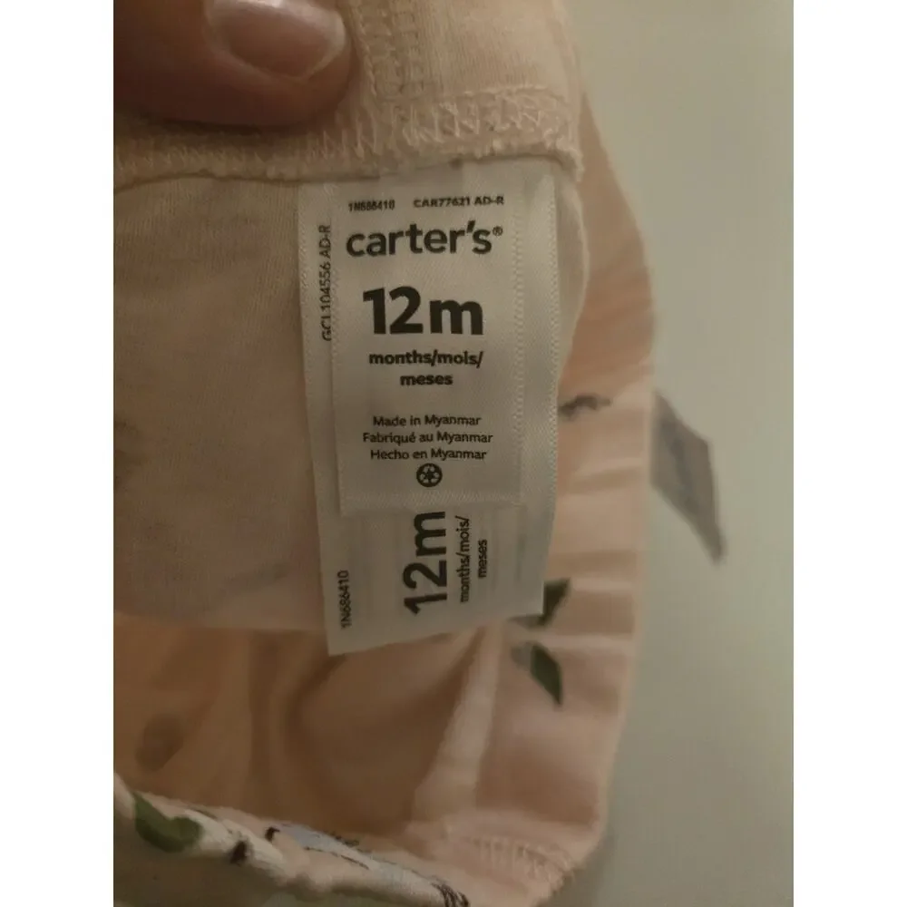 Carter’s Baby Girls 12M Pink Hummingbird Strawberry Floral Pants NWT